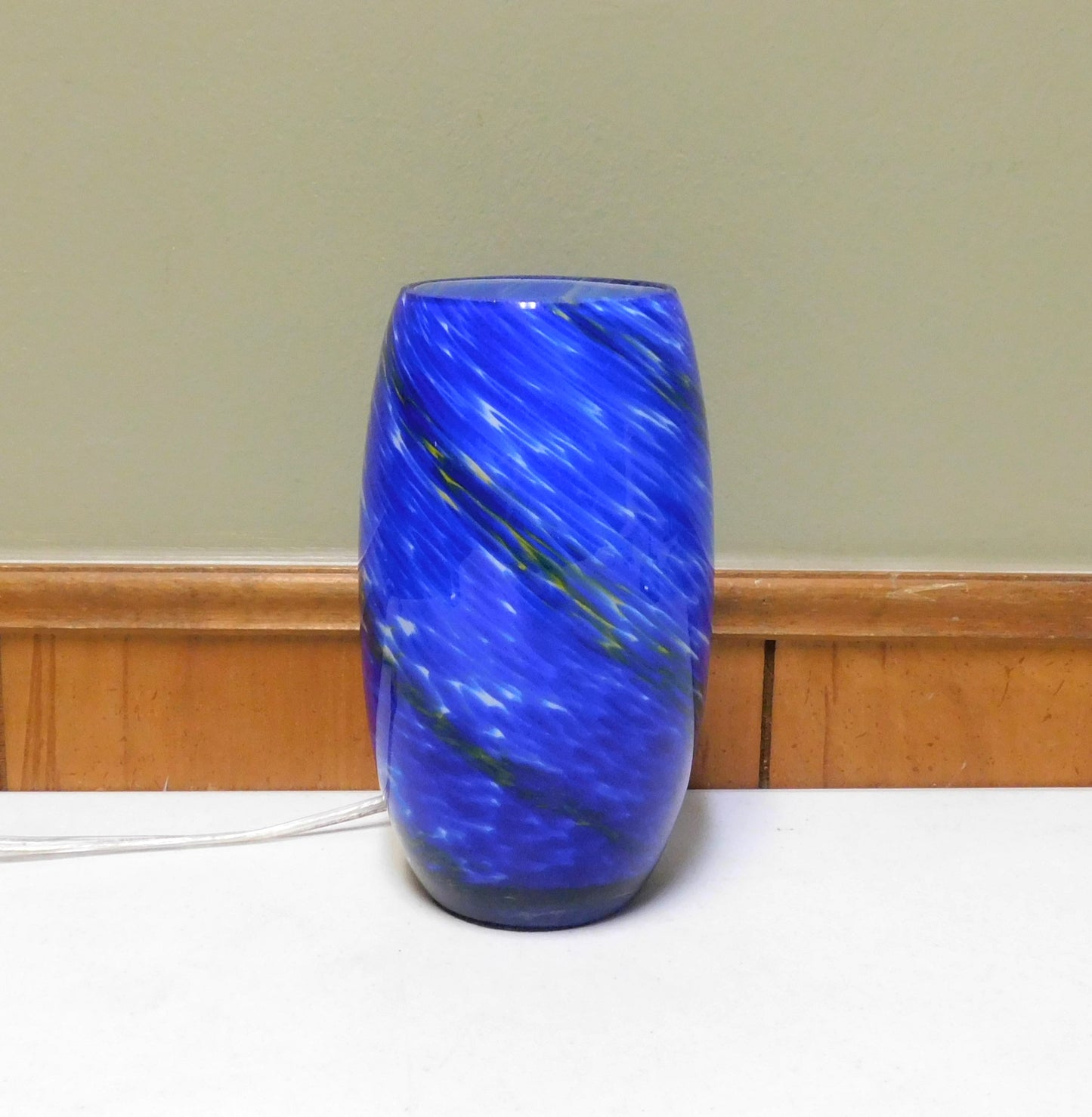 Cobalt Blue and Yellow Swirl Glass Table Lamp