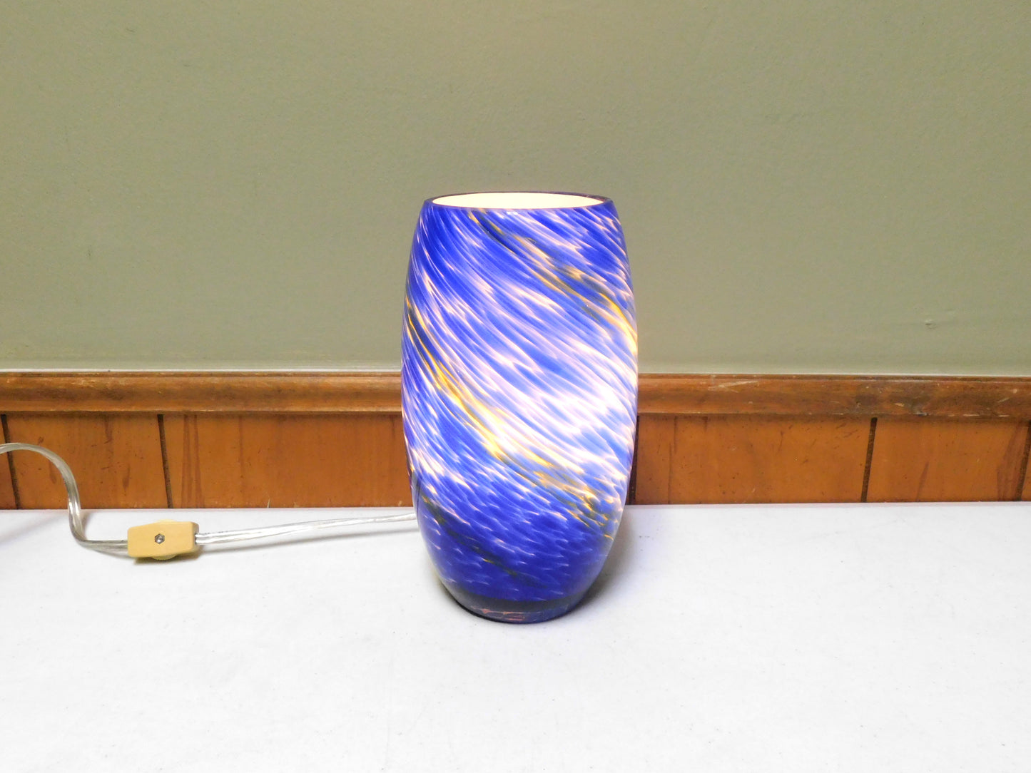 Cobalt Blue and Yellow Swirl Glass Table Lamp