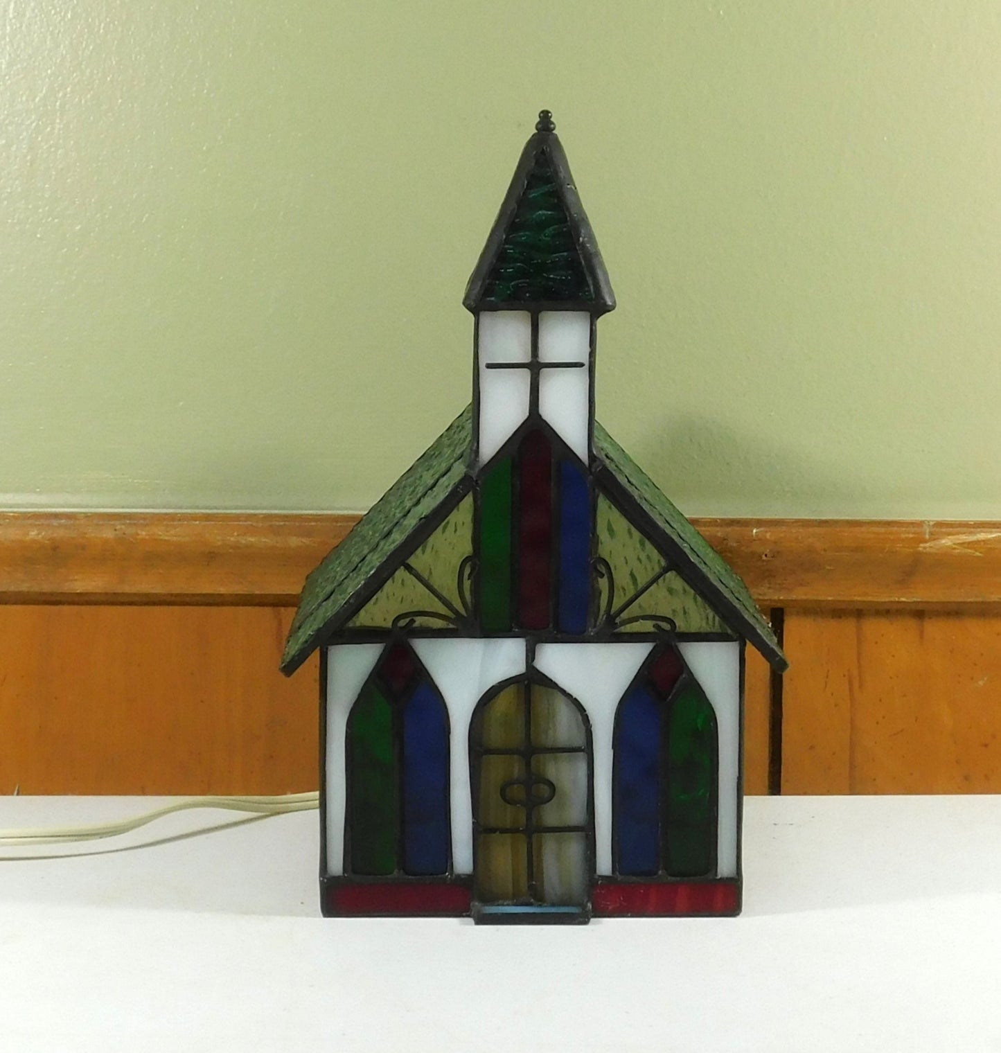 Vintage Stained Glass Lightup Church