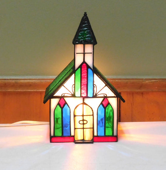 Vintage Stained Glass Lightup Church