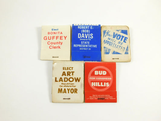 5 Vintage Matchbooks Local Election Politcal Advertisements