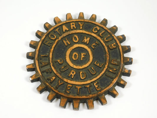 Vintage Rotary Club Lafayette Indiana Home of Purdue Gear Shaped Plaque