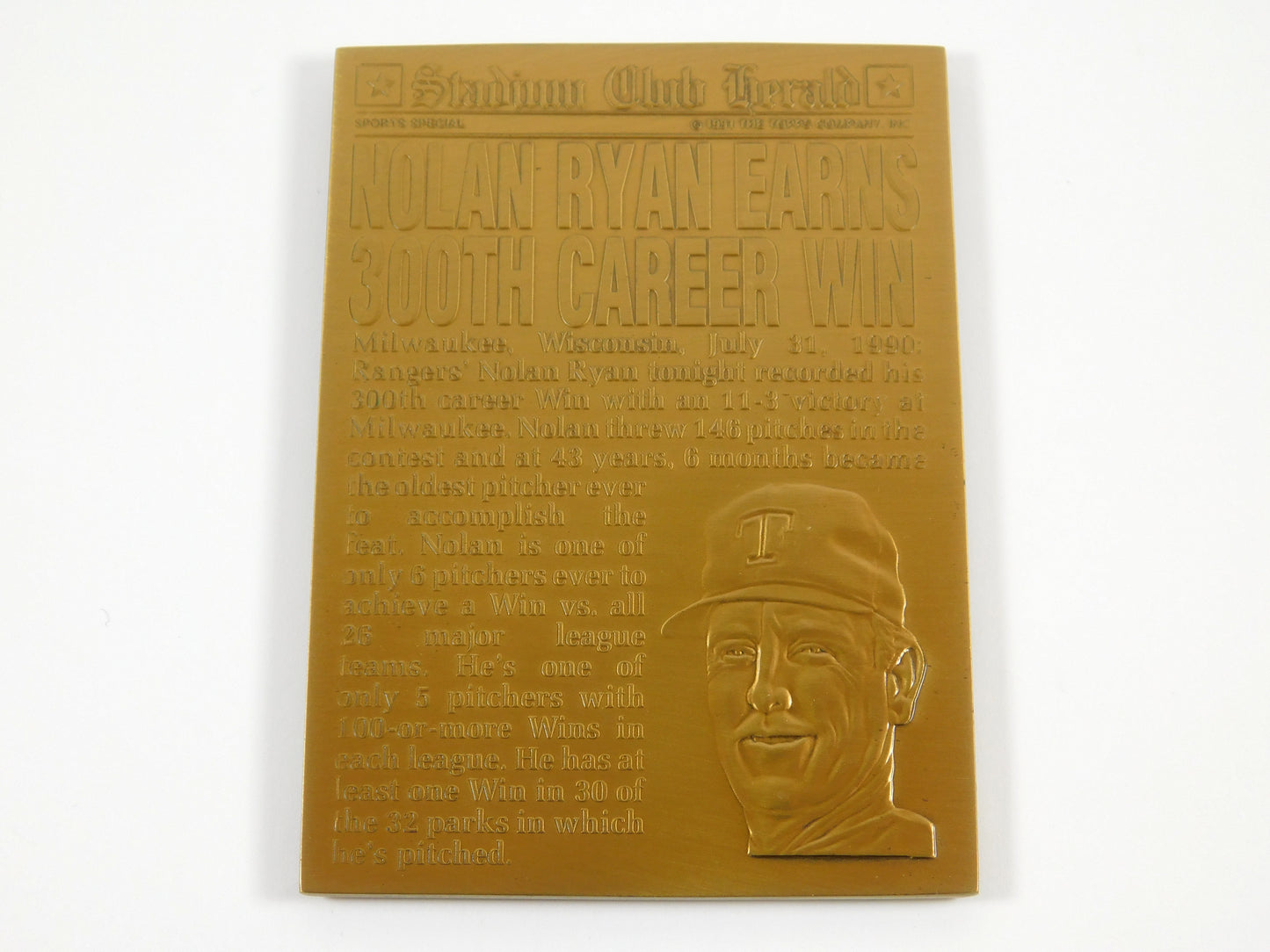 1991 Nolan Ryan Topps Stadium Club Charter Member Metal Card