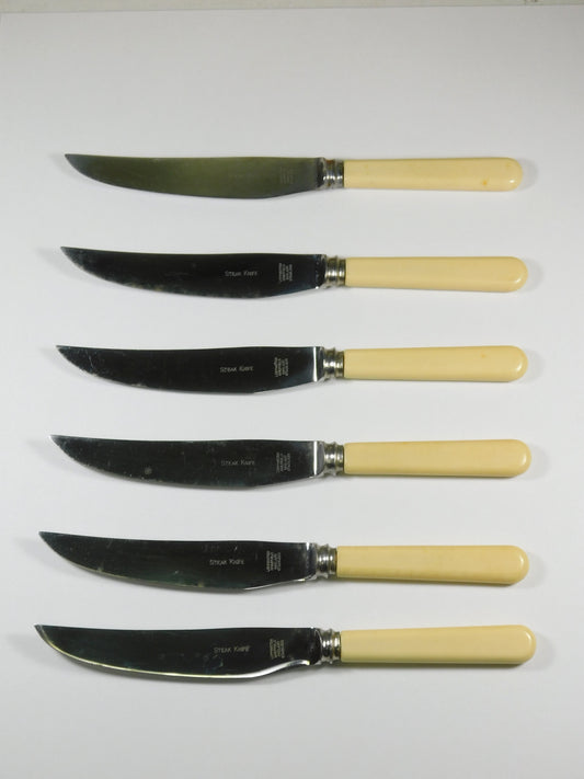 6 Vintage Sheffield Saw-Tooth Serrated Steak Knives with Box