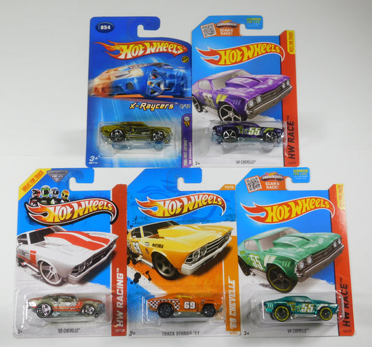 5 Hot Wheels 69 Chevelle Racers Cars Color Variants