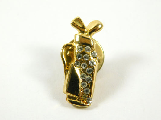 Gold Tone Golf Bag and Clubs with Rhinestones Lapel Pin