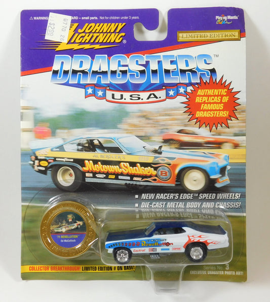 Johnny Lightning Dragsters USA '71 Revellution Ed McCulloch Blue and White Car