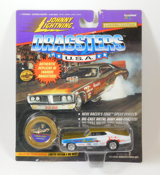 Johnny Lightning Dragsters USA '71 Revellution Ed McCulloch Gold and White Car