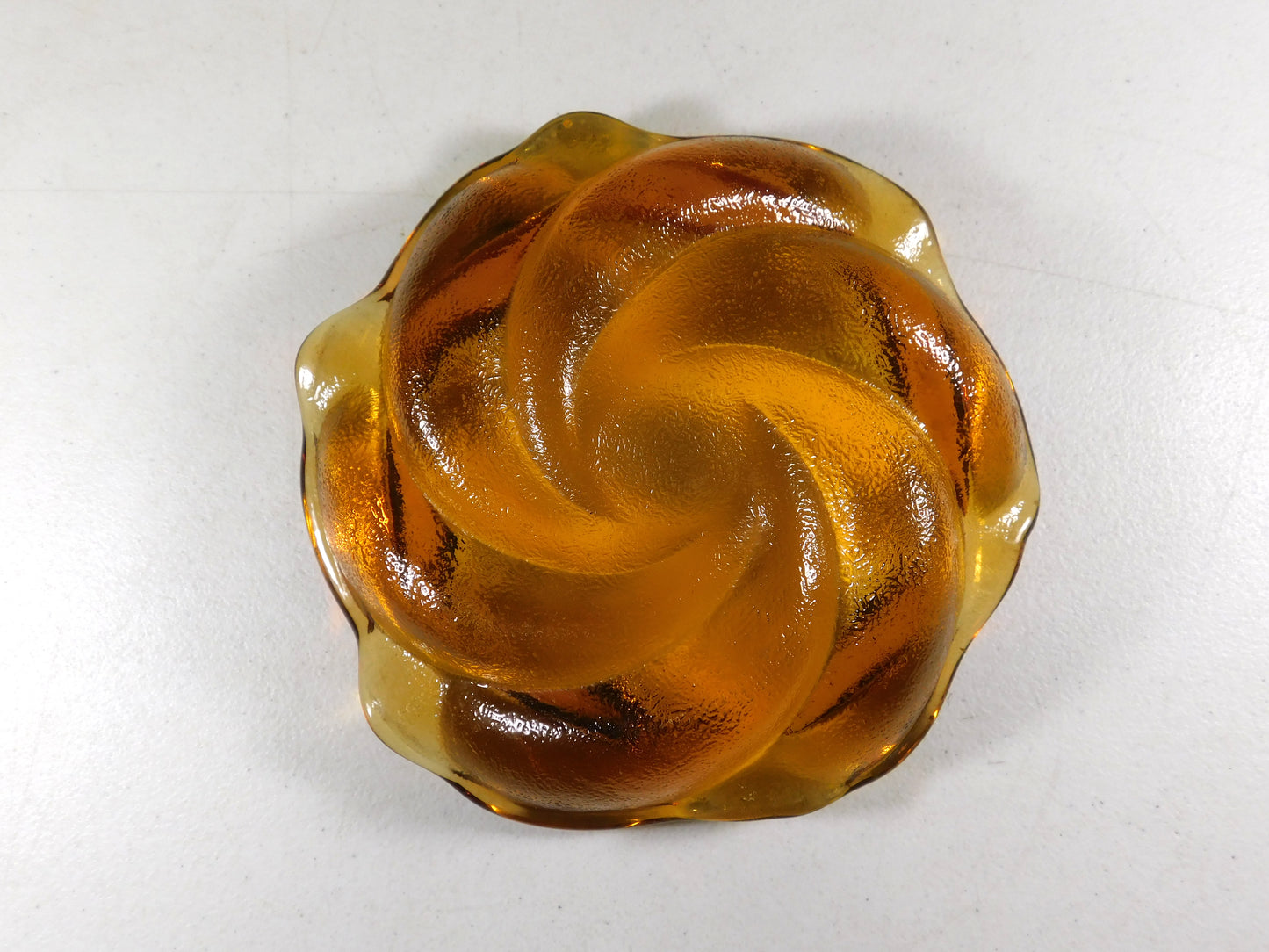 Vintage Amber Orange Swirl Glass Trinket Bowl