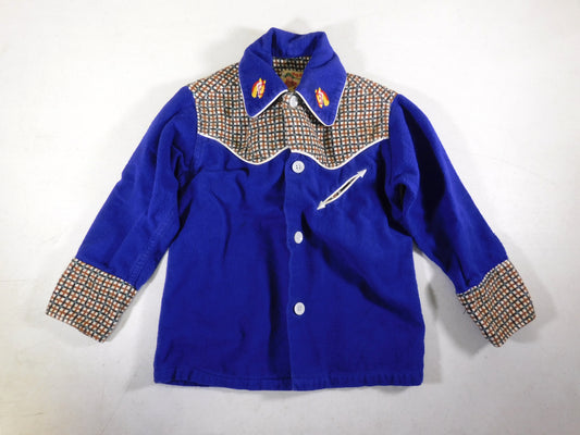 Vintage Blue Roy Rogers Frontier Western Style Shirt Kids Size 4