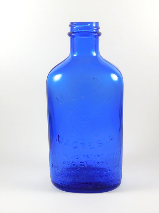 Vintage Blue Milk of Magnesia Glass Bottle