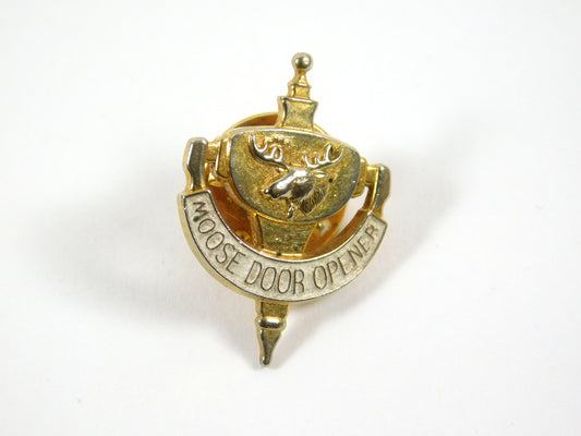 Vintage Moose Door Opener Gold Tone Lapel Pin Costume Jewelry