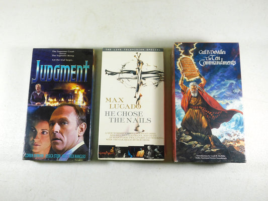 3 Christian VHS Movies Tapes The Ten Commandments, Judgment, He Chose the Nails