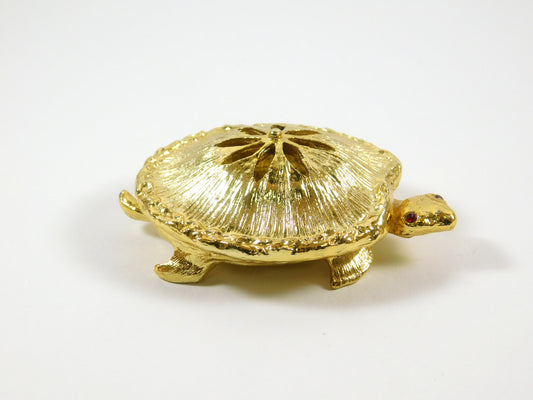 Vintage Textured Gold Tone Metal Turtle Trinket Ring Earring Holder