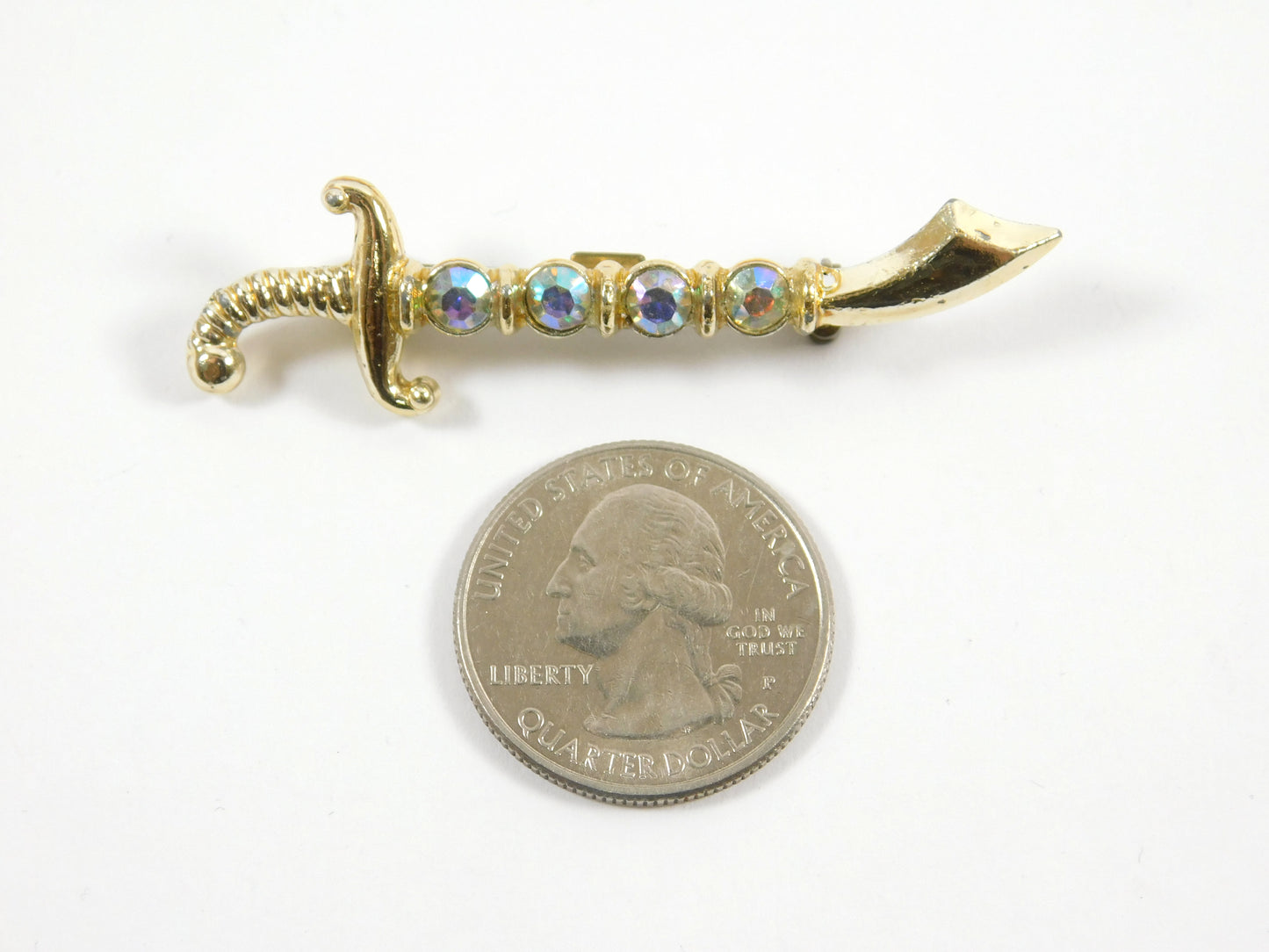 Vintage Gold Tone Scimitar Sword Brooch Pin