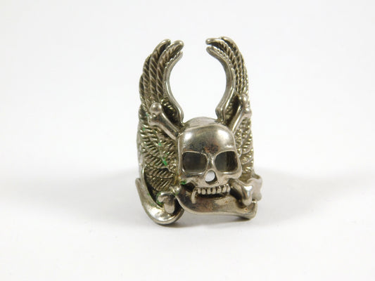 Vintage 1986 G&S Metal Skull and Crossbones with Wings Ring