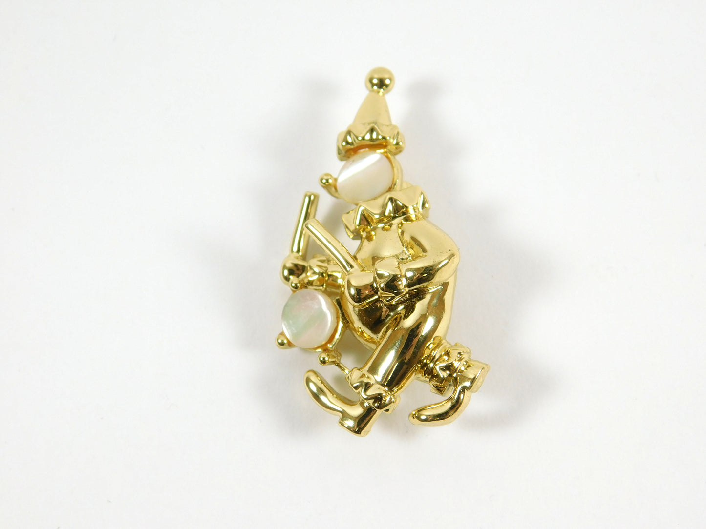 Vintage Gold Tone Clown with Drum Pin Brooch