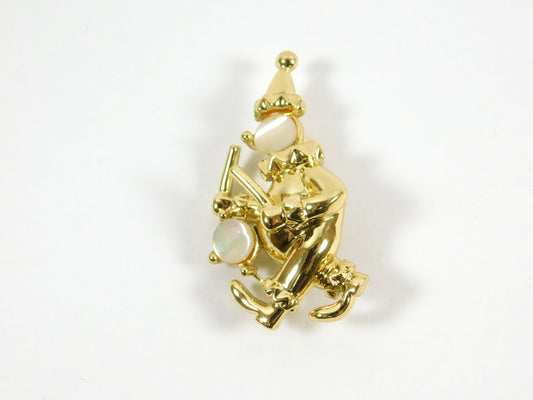 Vintage Gold Tone Clown with Drum Pin Brooch