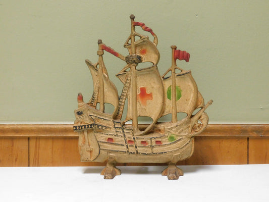 Vintage Metal Door Stop Ship Boat Spanish Galleon