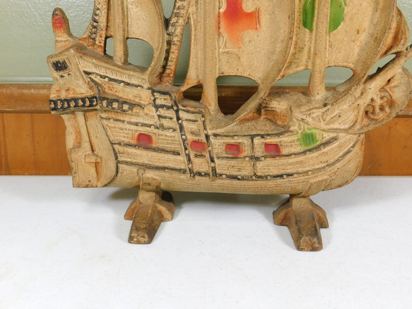 Vintage Metal Door Stop Ship Boat Spanish Galleon