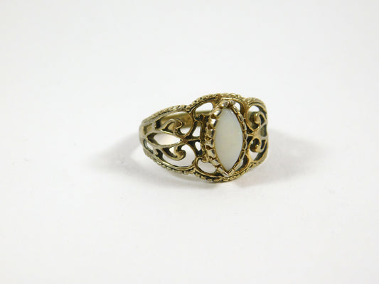 Vintage Joseph Esposito White Opal Marquise Filigree Ring 14K GE ESPO Size 8