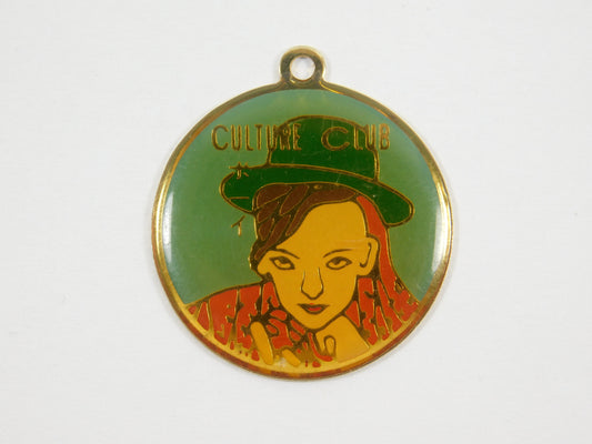 Vintage Culture Club Round Green and Gold Tone Pendant