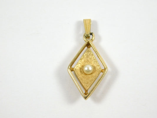 Vintage Sarah Coventry Gold Tone Classic Diamond-Shaped Pendant with Faux Pearl