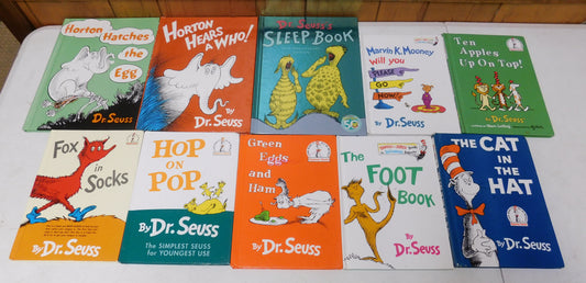 9 Dr. Seuss Books Sleep Book, Horton, Fox in Socks, Green Eggs, Cat in the Hat