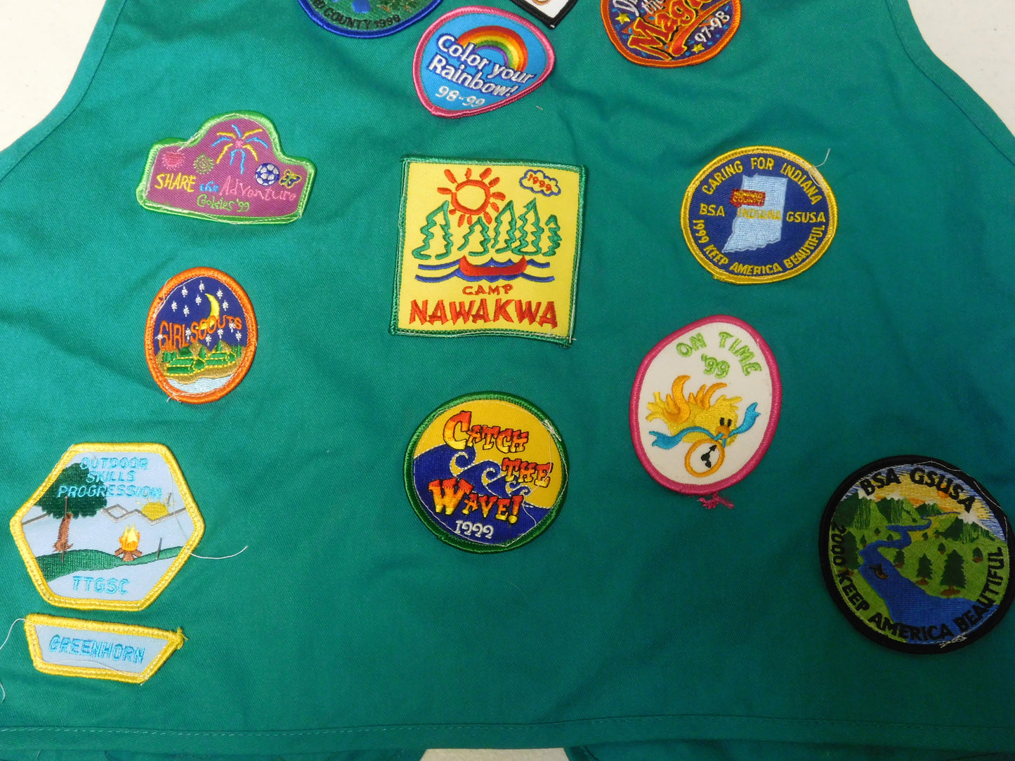 Vintage Girl Scouts USA Tribal Trails Vest and Sash with Patches