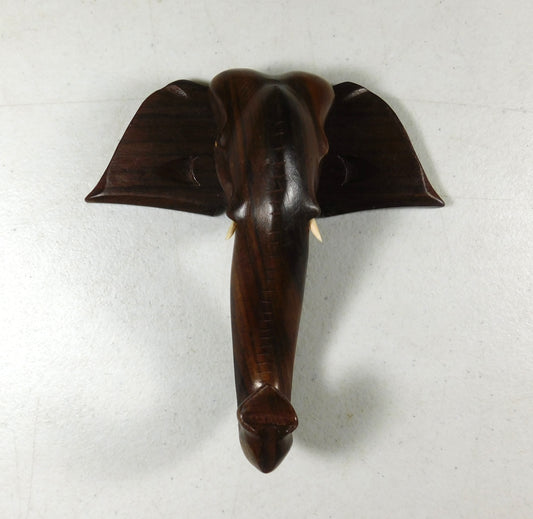 Vintage Hand Carved Wooden Elephant Head Wall Hanging Hook