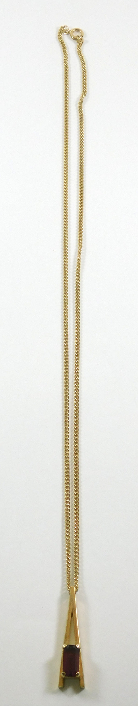 Vintage Avon Gold Tone "A" Shaped Necklace with Rectangular Purple Gem