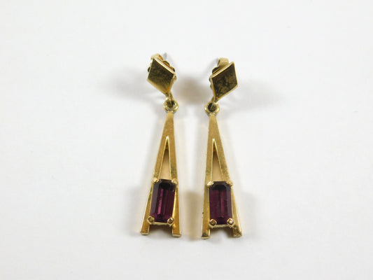 Vintage Avon Gold Tone "A" Shaped Earrings with Rectangular Purple Gems