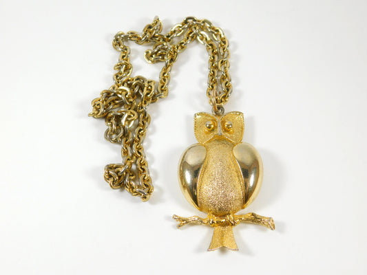 Vintage Gold Tone Owl Necklace