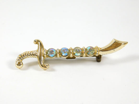 Vintage Gold Tone Scimitar Sword Brooch Pin