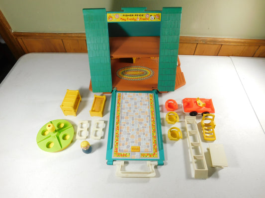 Vintage Fisher Price Play Family A Frame House with Accessories