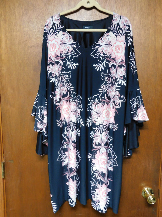 MSK Women Bell Sleeve Floral Black Dress