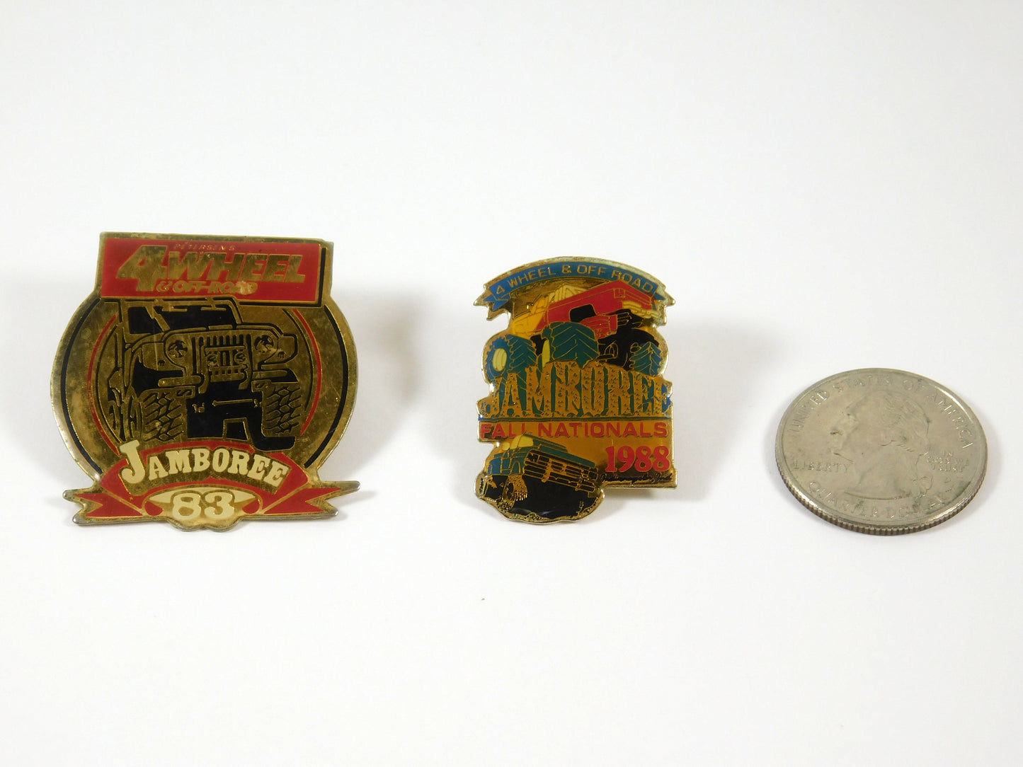 Set of 2 Jamboree 4 Wheel and Off Road Lapel Pins 1983 1988