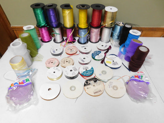 Lot of Misc. Spools of Ribbons, Tulle, and Streamers