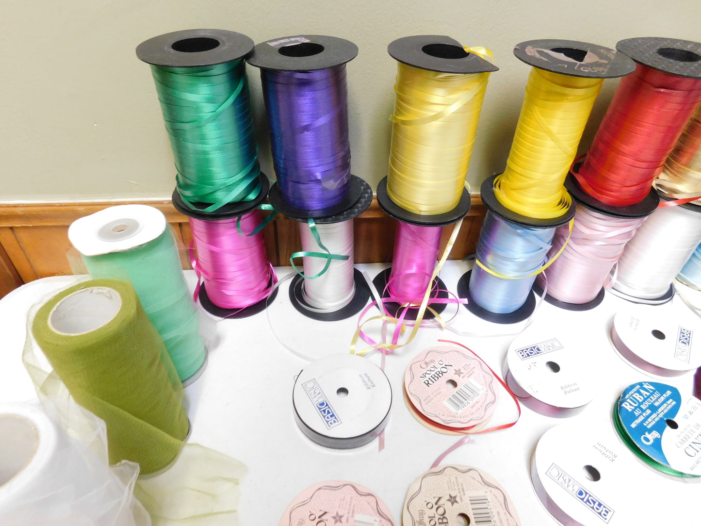 Lot of Misc. Spools of Ribbons, Tulle, and Streamers