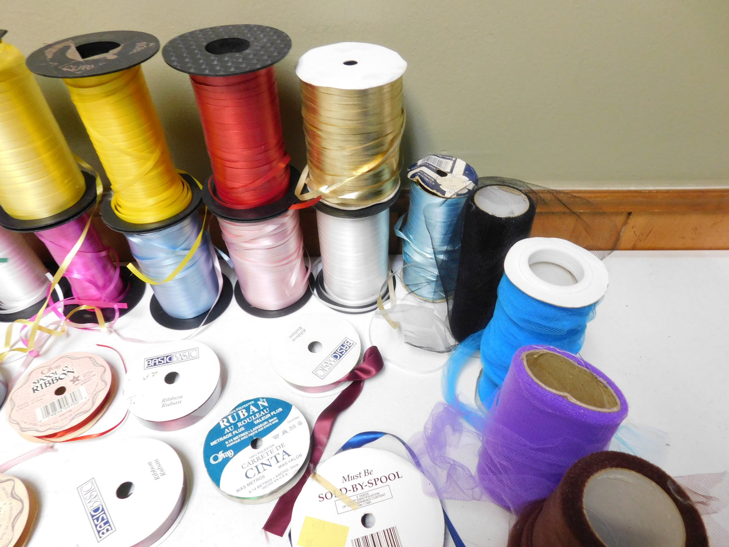 Lot of Misc. Spools of Ribbons, Tulle, and Streamers