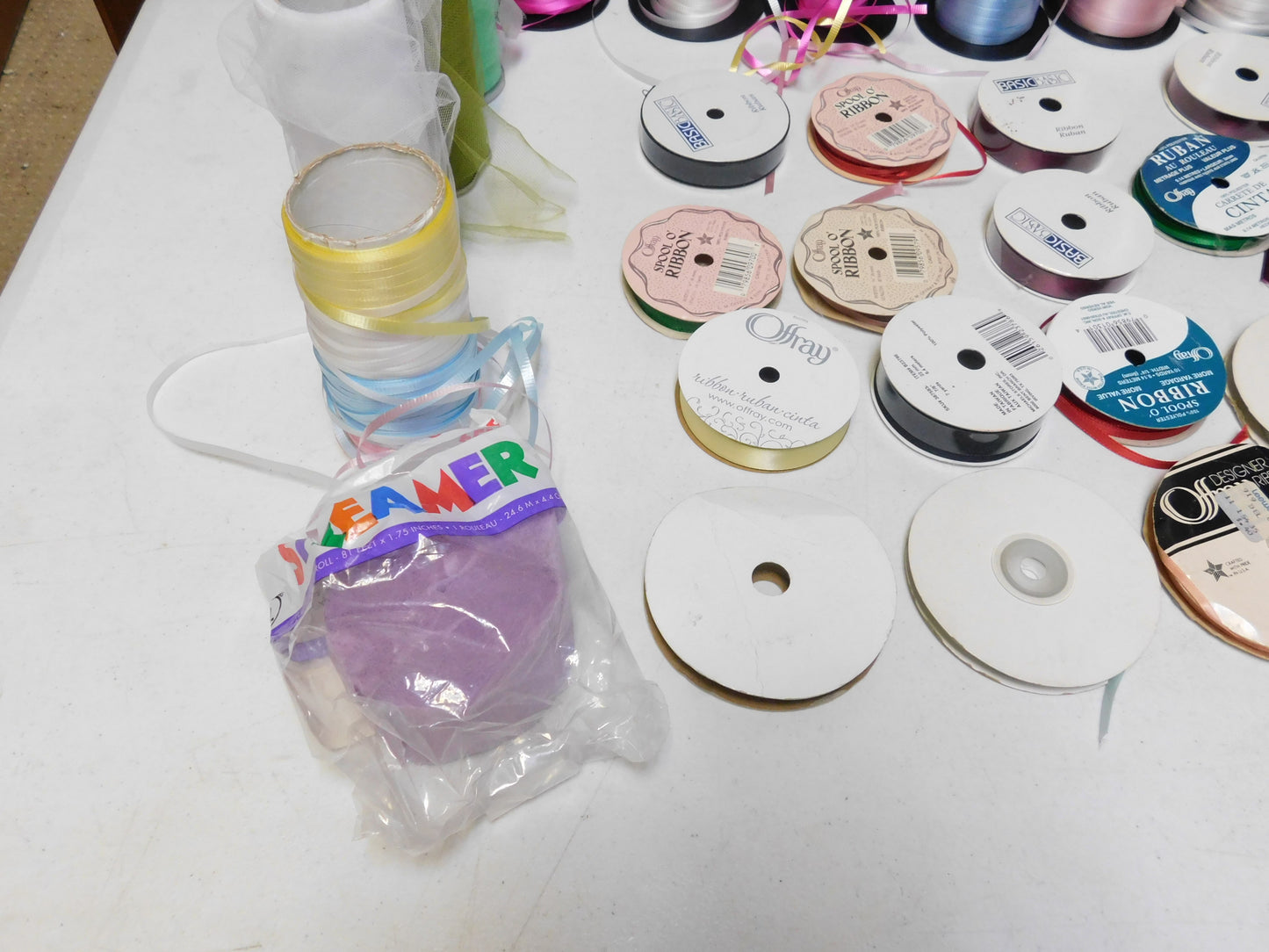 Lot of Misc. Spools of Ribbons, Tulle, and Streamers