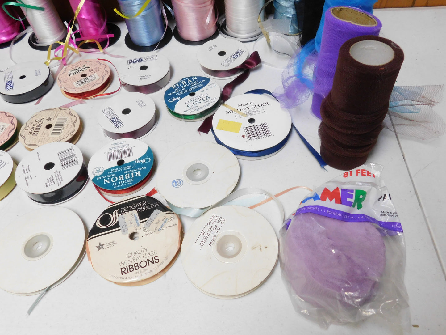 Lot of Misc. Spools of Ribbons, Tulle, and Streamers