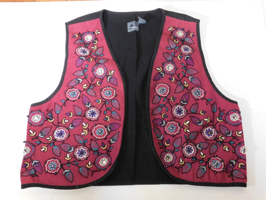 Vintage Lizwear Liz Claborine Floral Red and Black Vest Size L