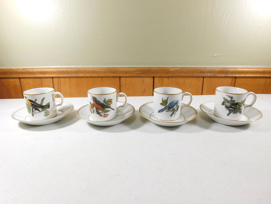 Neiman Marcus Fitz and Floyd Demitasse Cups and Saucers With Birds Set of 4