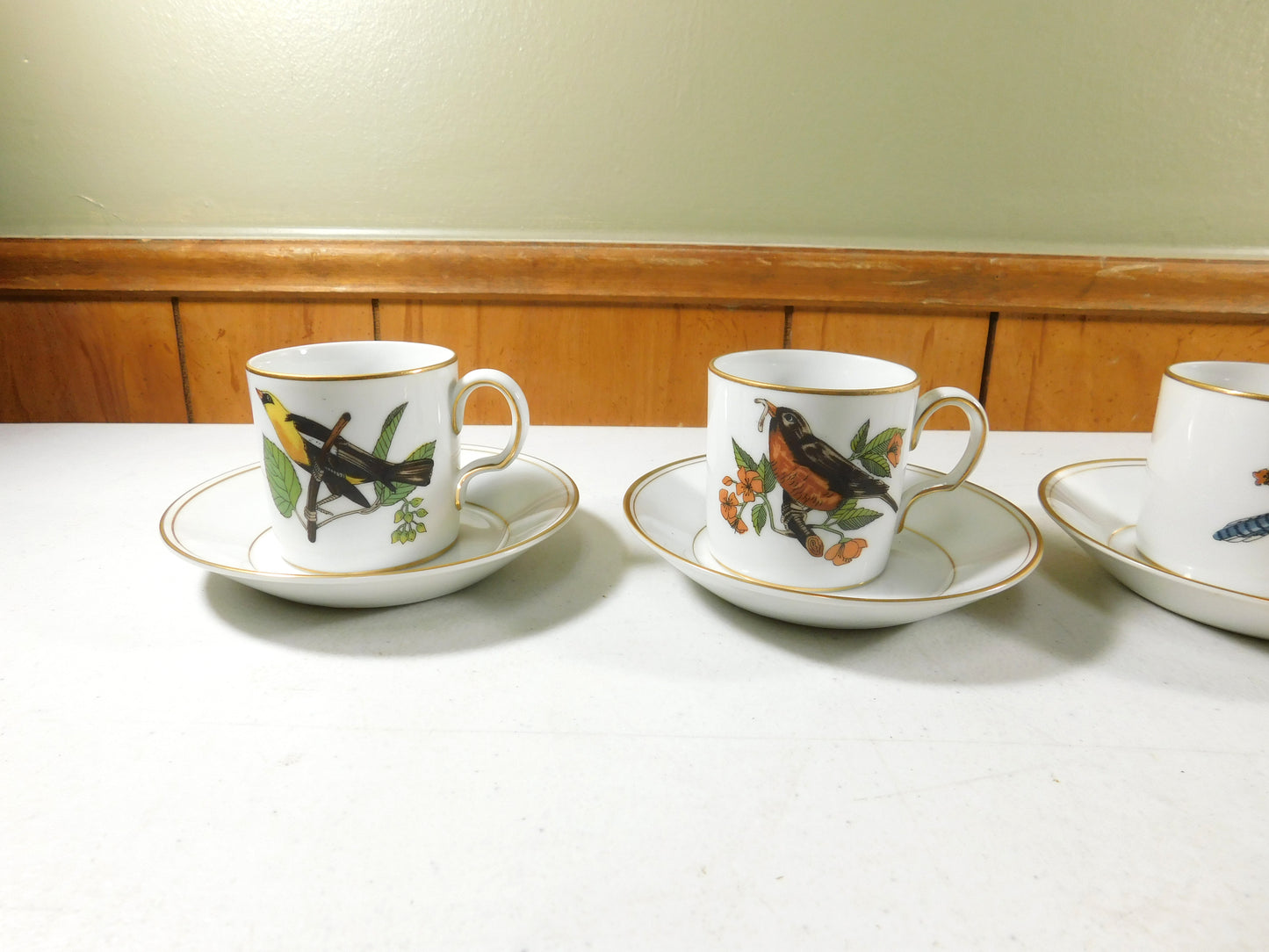 Neiman Marcus Fitz and Floyd Demitasse Cups and Saucers With Birds Set of 4