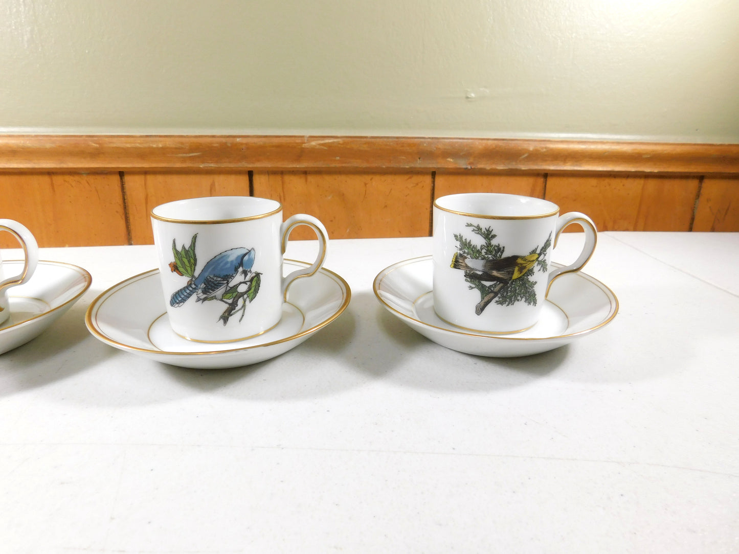 Neiman Marcus Fitz and Floyd Demitasse Cups and Saucers With Birds Set of 4