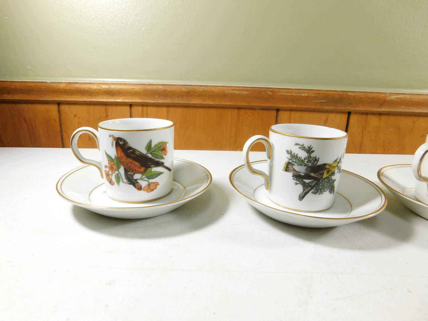 Neiman Marcus Fitz and Floyd Demitasse Cups and Saucers With Birds Set of 4