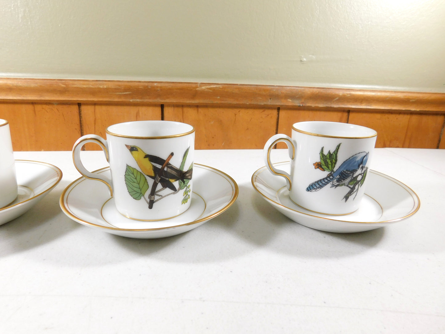 Neiman Marcus Fitz and Floyd Demitasse Cups and Saucers With Birds Set of 4