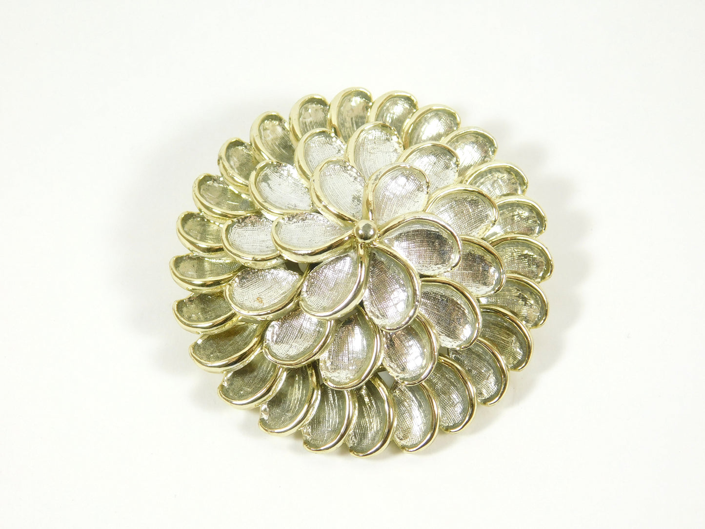 Vintage Silver and Gold Tone Round Pin Brooch