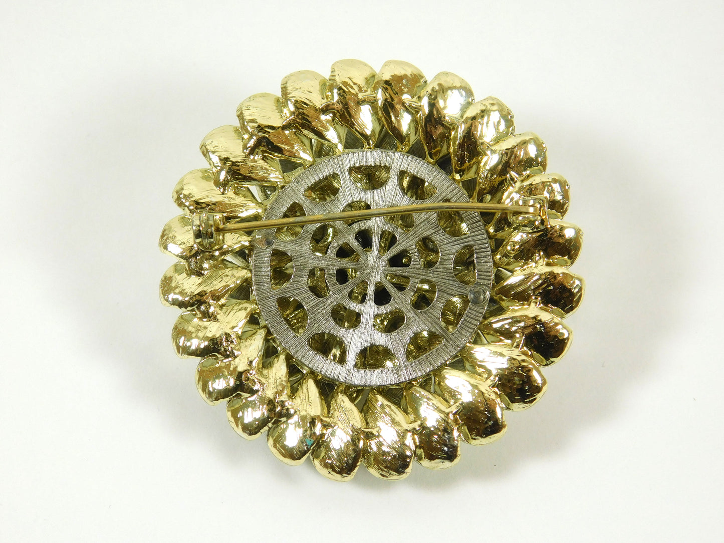 Vintage Silver and Gold Tone Round Pin Brooch